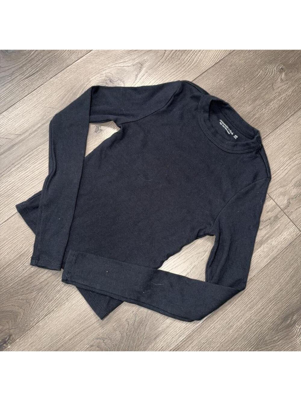 Abercrombie & Fitch Ribbed Long Sleeve Black Top